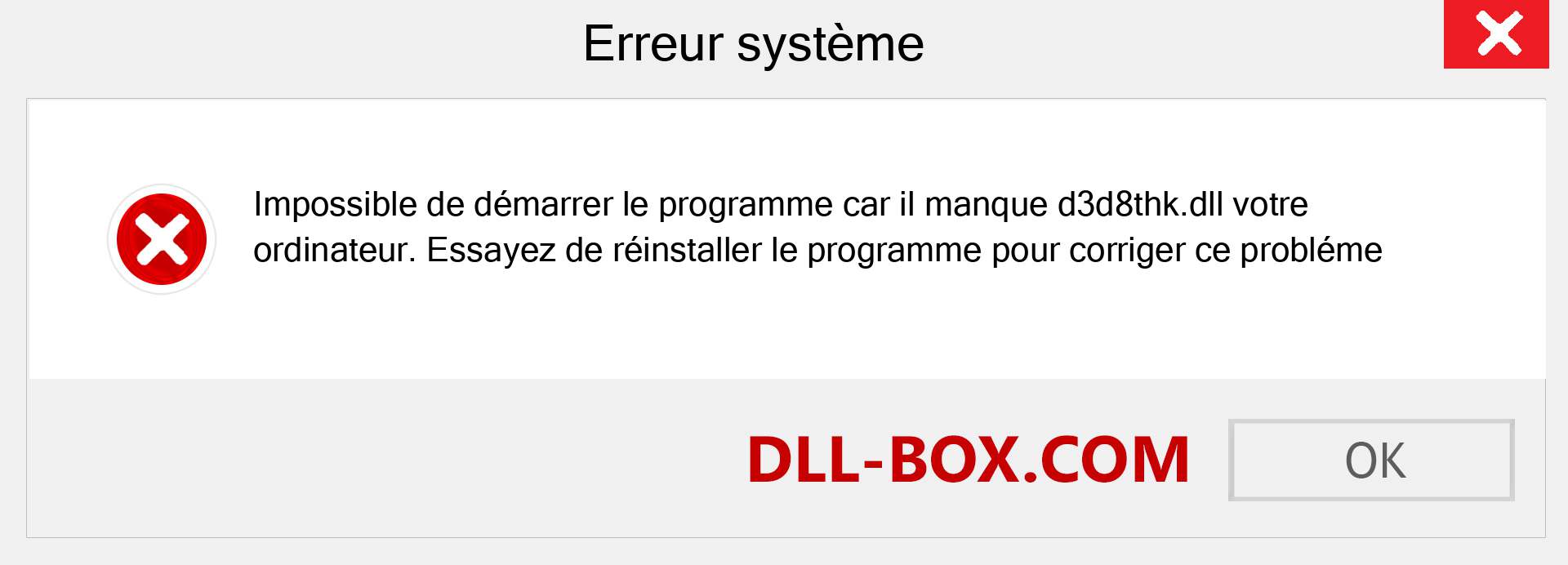 Le fichier d3d8thk.dll est manquant ?. Télécharger pour Windows 7, 8, 10 - Correction de l'erreur manquante d3d8thk dll sur Windows, photos, images